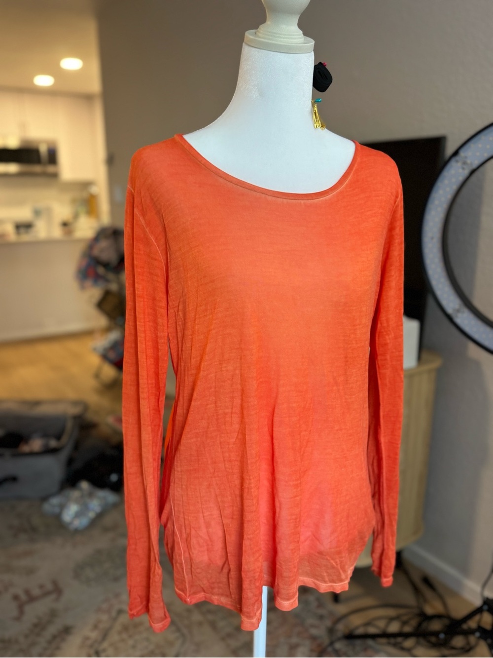 Pure silk Luxury Essentials Women's Lightweight Orange Long-Sleeve Top